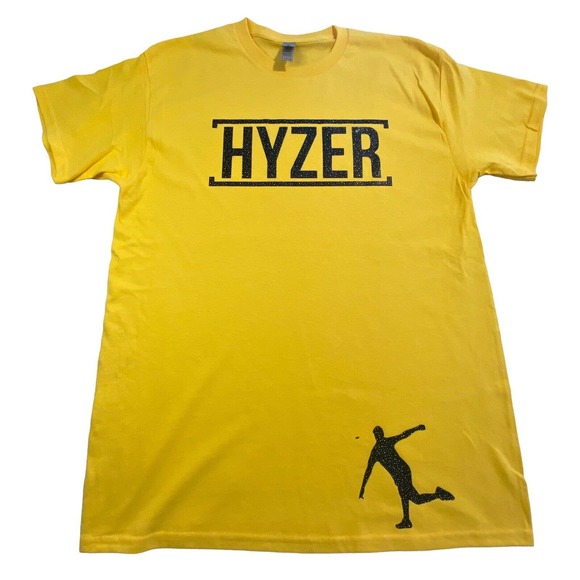 Disc Golf Shirt HYZER Vinyl Custom Logo L Graphic T-Shirt YELLOW - Picture 5 of 5